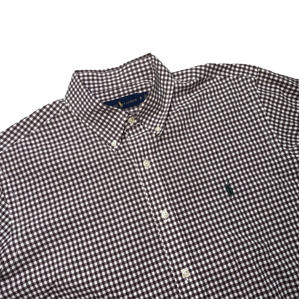 Ralph Lauren Shirt Mens X-Large Brown Plaid Long Sleeve Collared Button Down